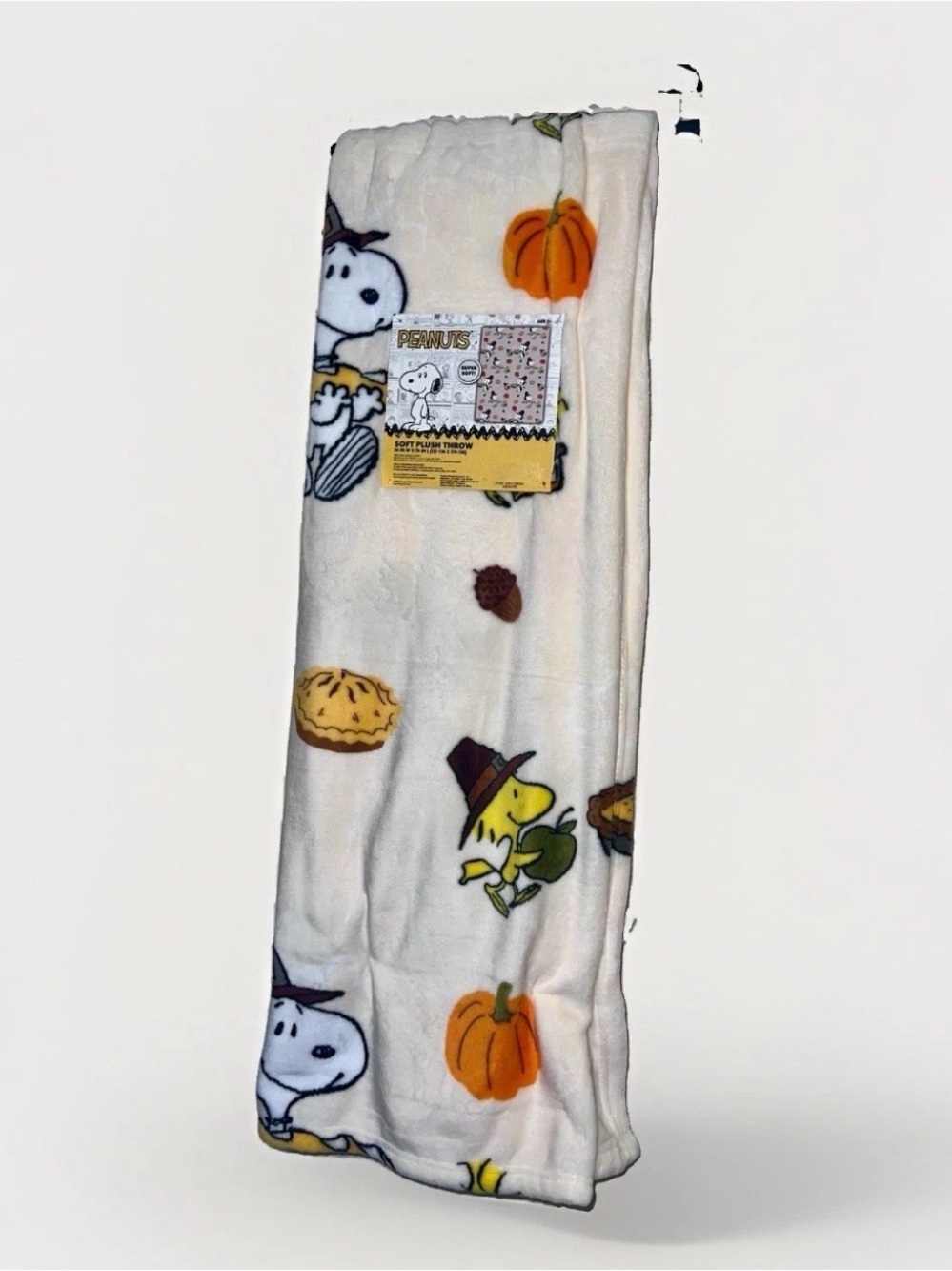 New Peanuts Snoopy Thanksgiving Autumn Harvest Cream 50"x70" Plush Throw Blanket
